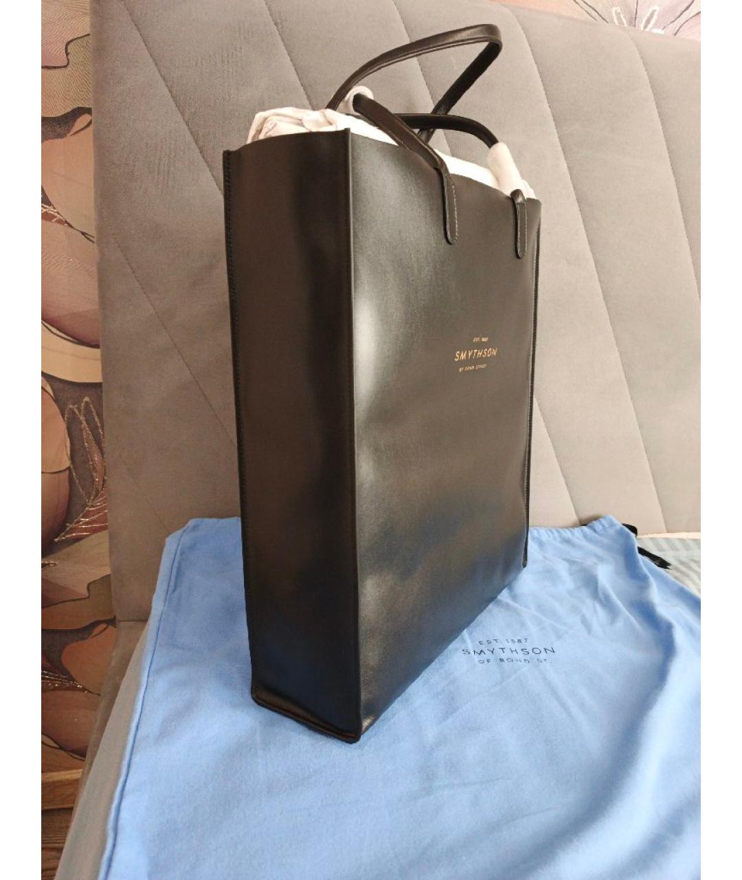 SMYTHSON Черная кожаная сумка тоут, фото 2