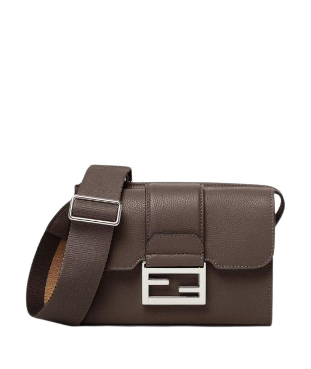 FENDI Коричневая кожаная сумка через плечо, фото 1