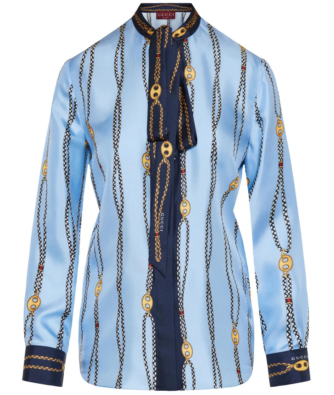 GUCCI Голубая шелковая рубашка, фото 1