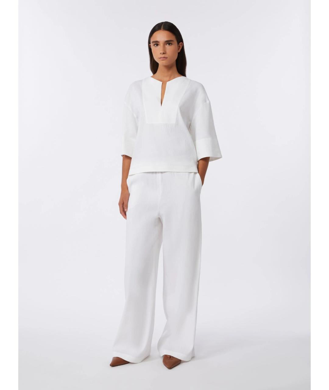 MAX MARA Белые льняные прямые брюки, фото 2