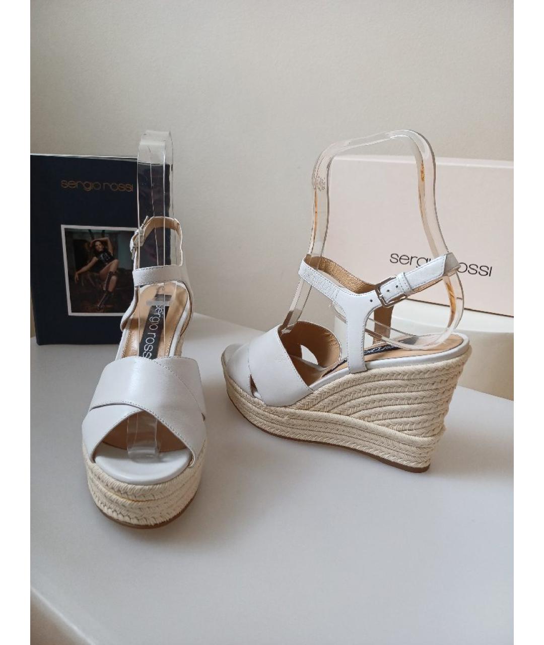 SERGIO ROSSI Белые кожаные босоножки, фото 5