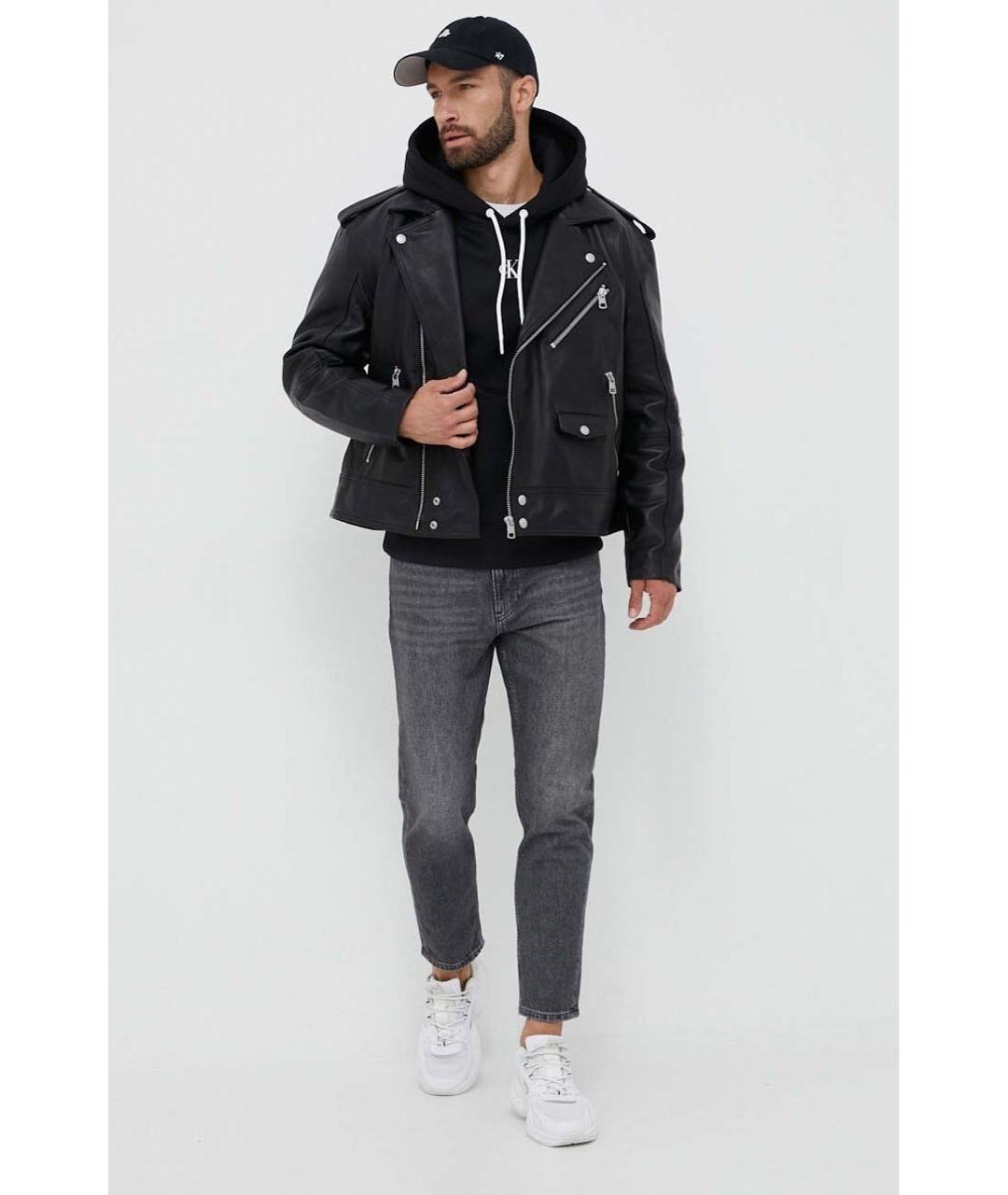 CALVIN KLEIN Черная кожаная куртка, фото 6