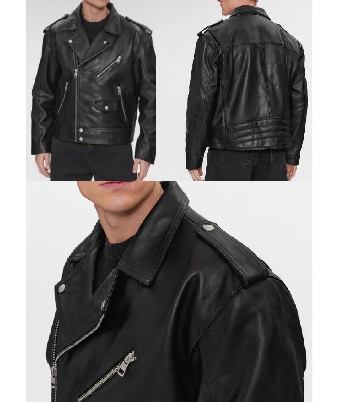 CALVIN KLEIN Черная кожаная куртка, фото 5
