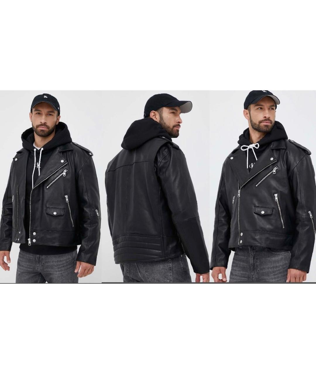 CALVIN KLEIN Черная кожаная куртка, фото 4