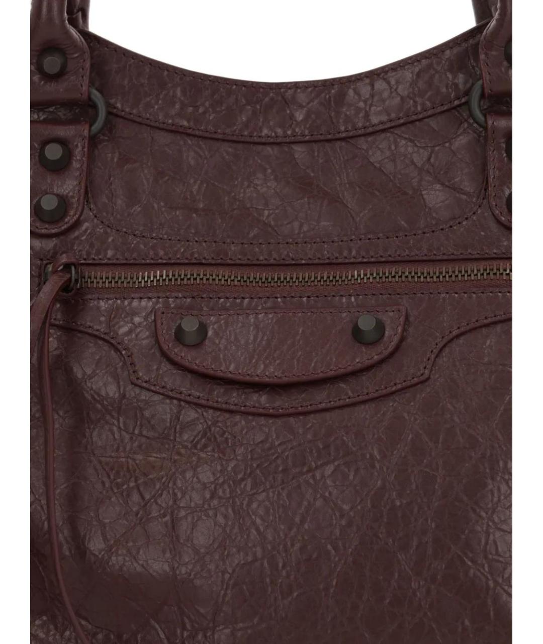 BALENCIAGA Бордовая кожаная сумка тоут, фото 4