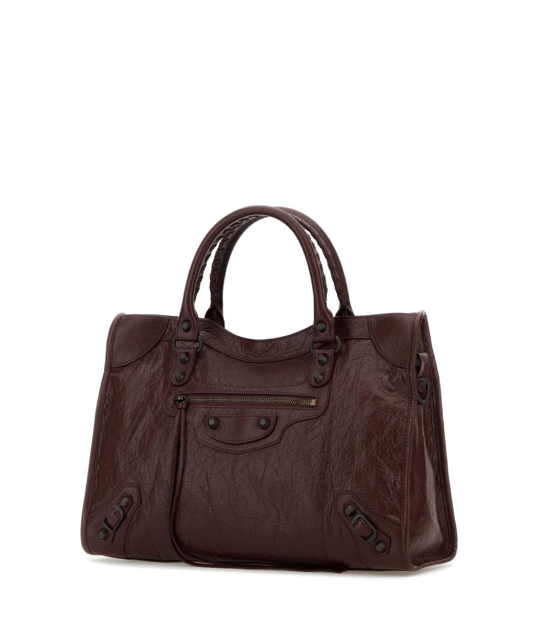 BALENCIAGA Бордовая кожаная сумка тоут, фото 2