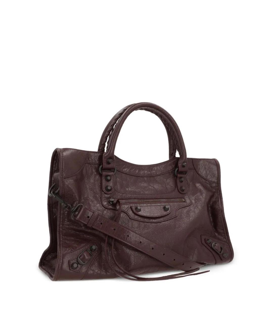 BALENCIAGA Бордовая кожаная сумка тоут, фото 3