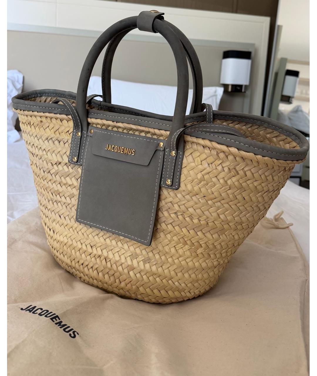 JACQUEMUS Бежевая пелетеная пляжная сумка, фото 4