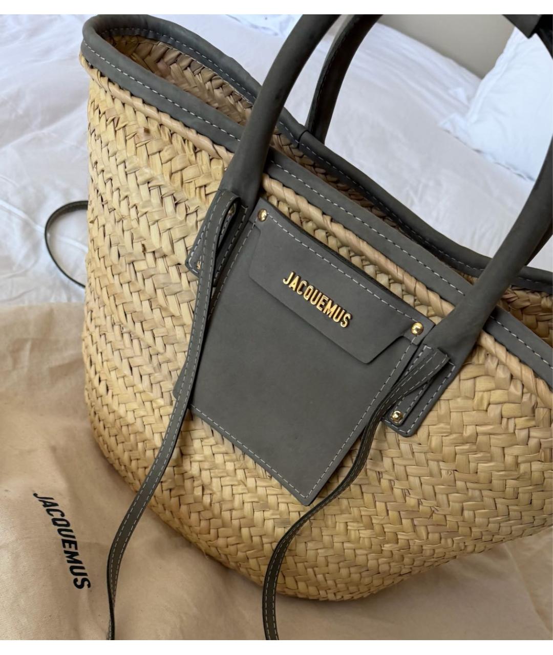 JACQUEMUS Бежевая пелетеная пляжная сумка, фото 3