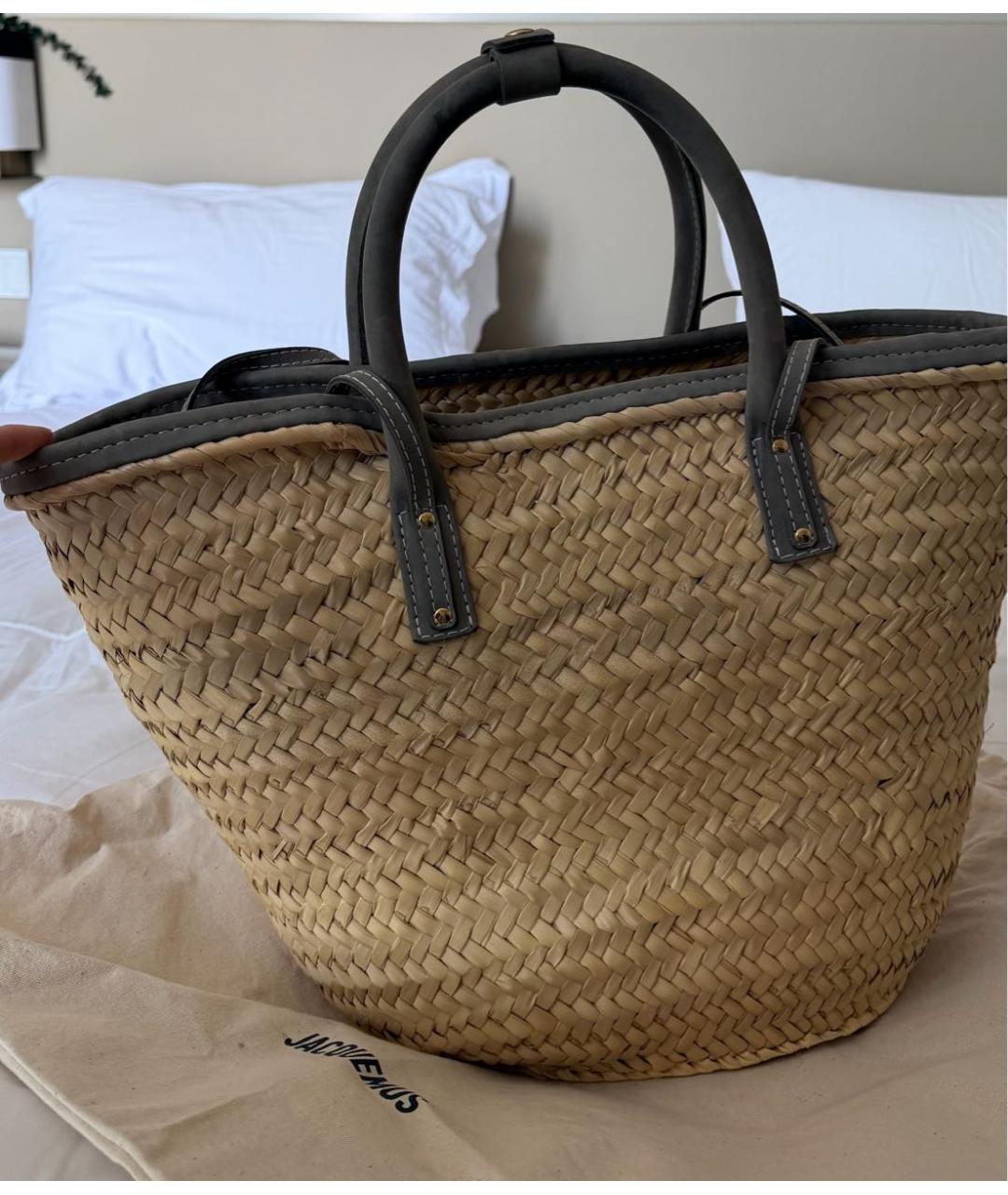 JACQUEMUS Бежевая пелетеная пляжная сумка, фото 2