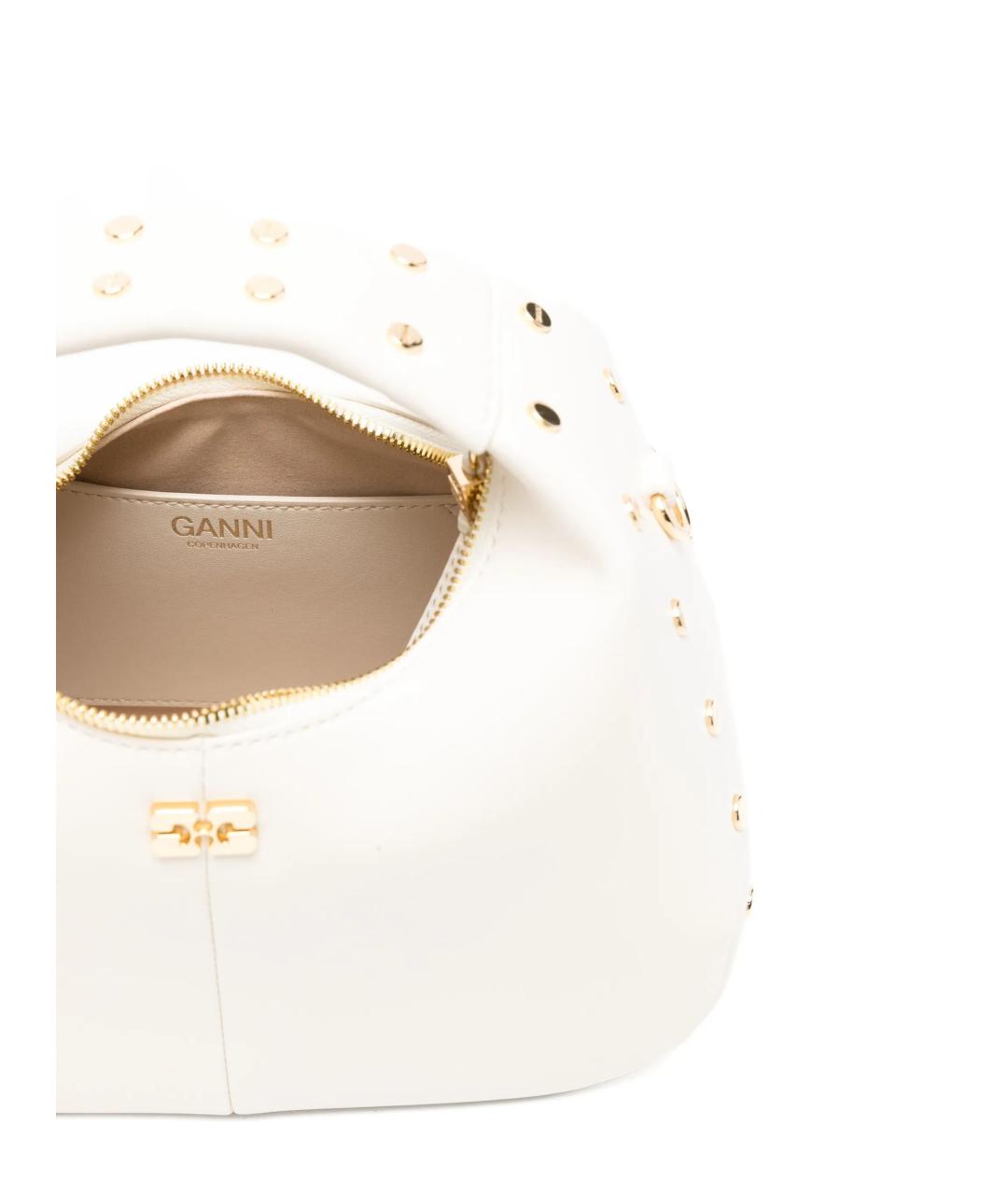 GANNI Белая кожаная сумка с короткими ручками, фото 5
