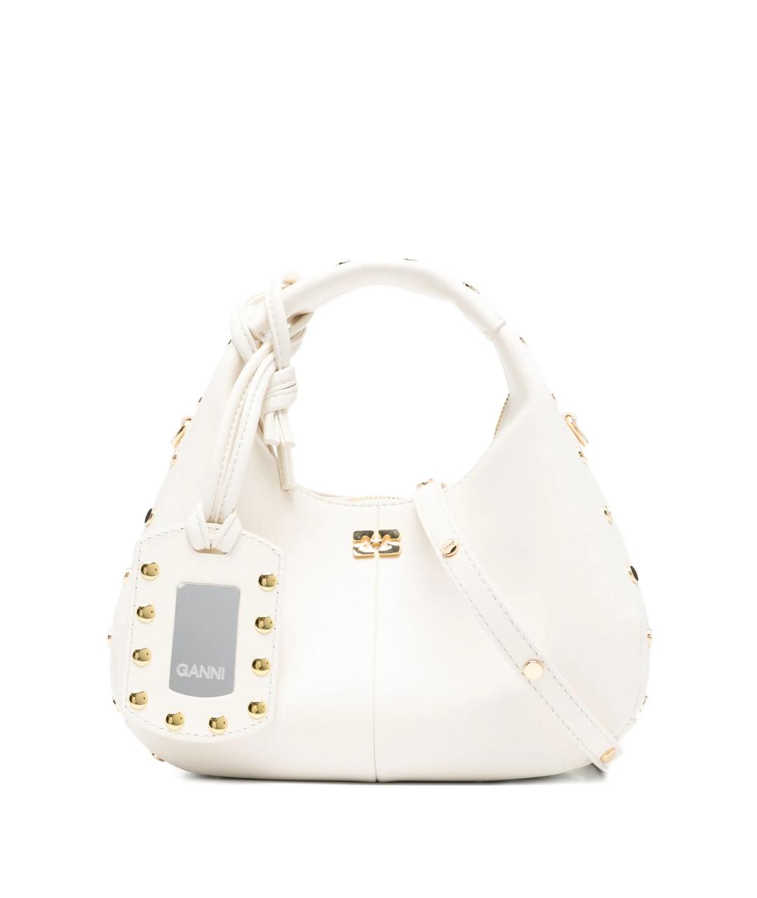 GANNI Белая кожаная сумка с короткими ручками, фото 1