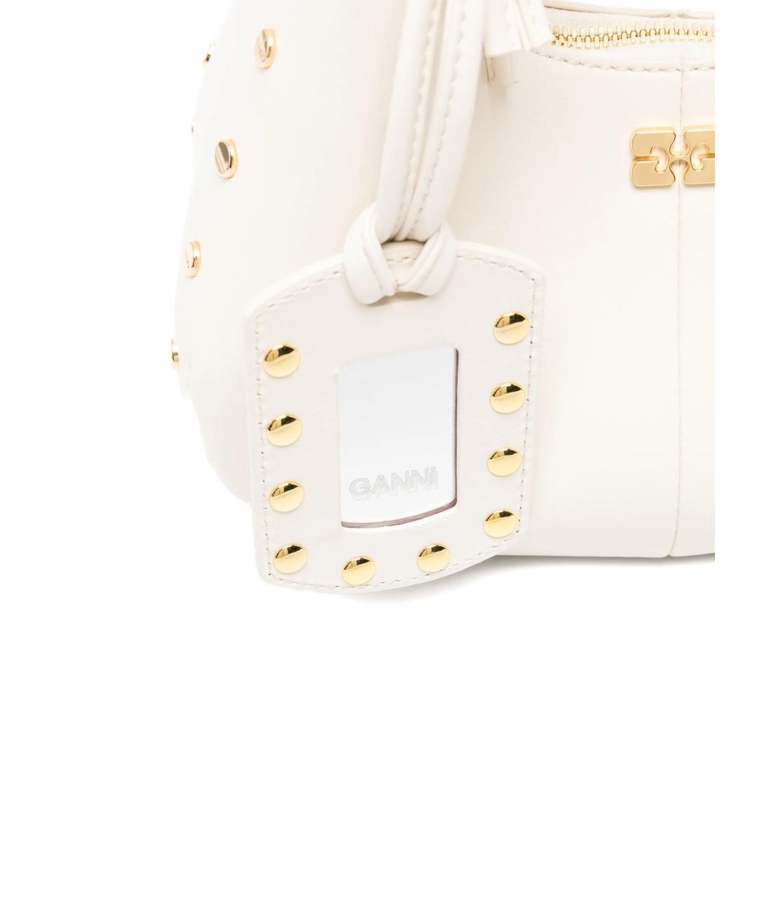 GANNI Белая кожаная сумка с короткими ручками, фото 4