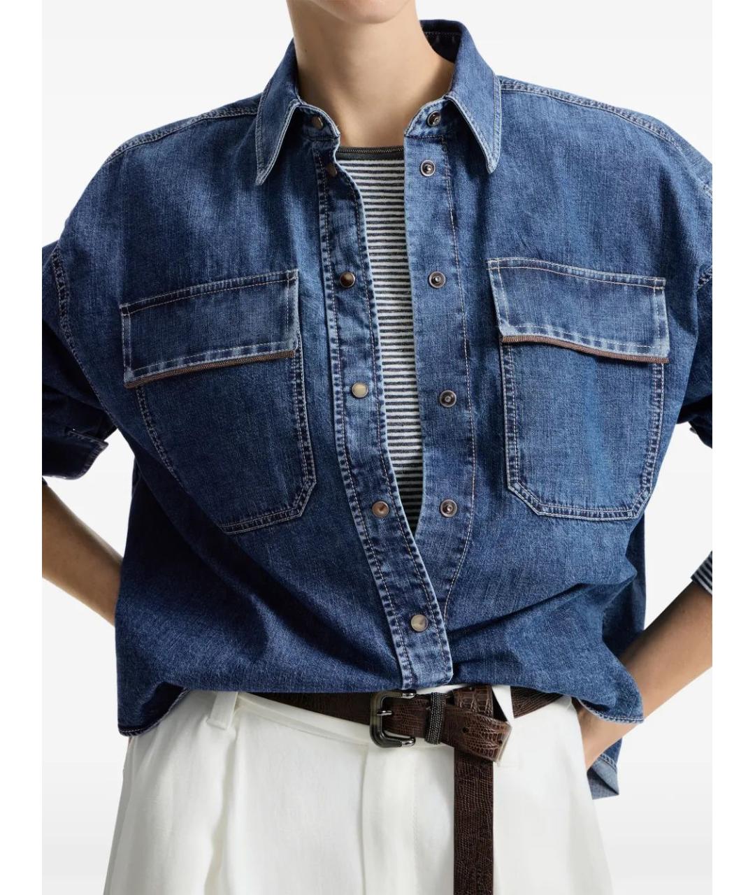 BRUNELLO CUCINELLI Синяя хлопковая рубашка, фото 4