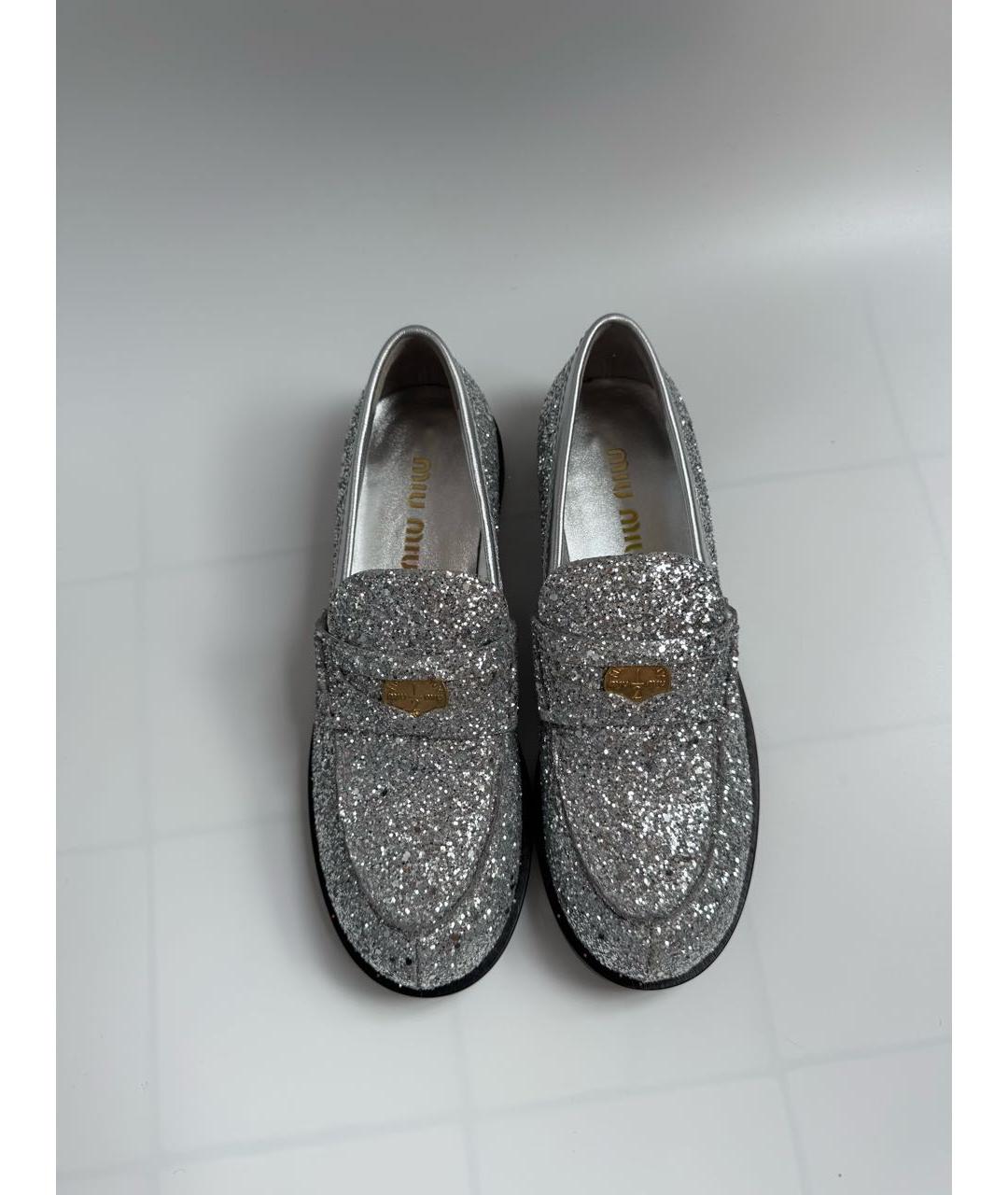 MIU MIU Серебряные кожаные лоферы, фото 2