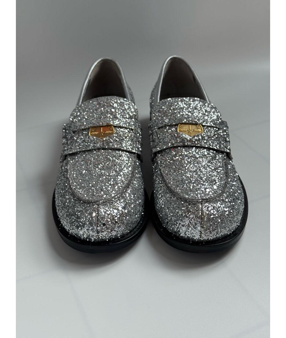 MIU MIU Серебряные кожаные лоферы, фото 3
