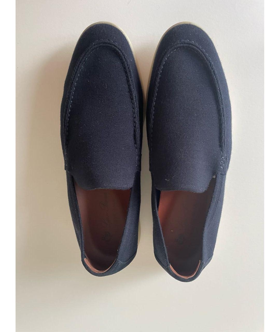 LORO PIANA Темно-синие текстильные лоферы, фото 3
