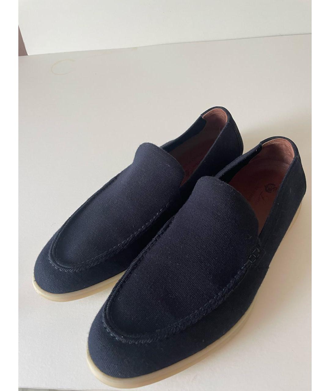 LORO PIANA Темно-синие текстильные лоферы, фото 7