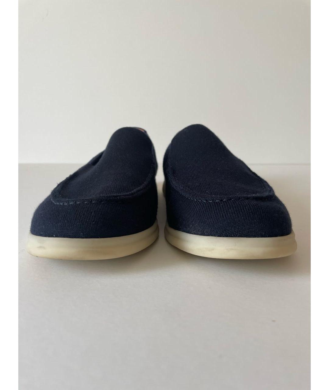 LORO PIANA Темно-синие текстильные лоферы, фото 2