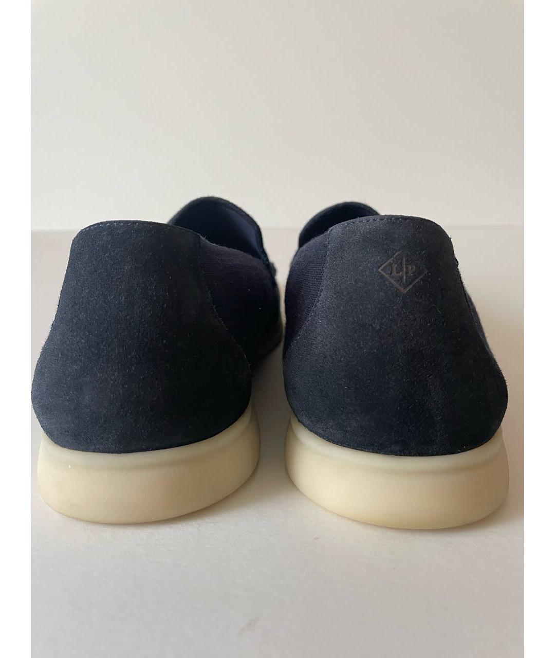 LORO PIANA Темно-синие текстильные лоферы, фото 4