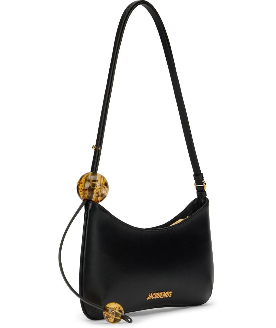 JACQUEMUS Черная кожаная сумка через плечо, фото 3