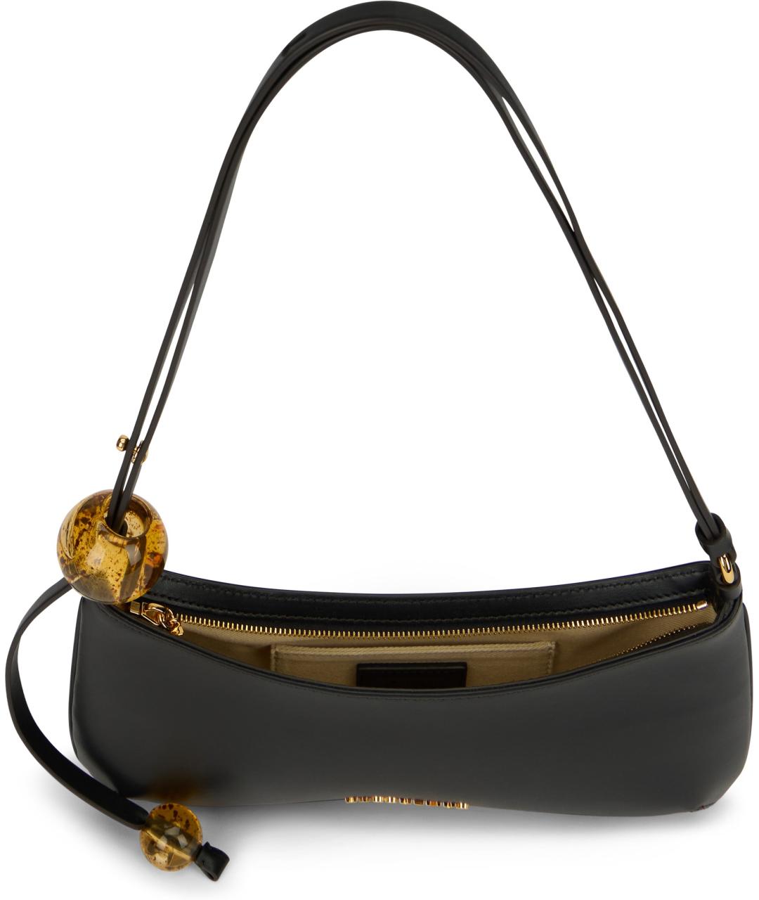 JACQUEMUS Черная кожаная сумка через плечо, фото 5