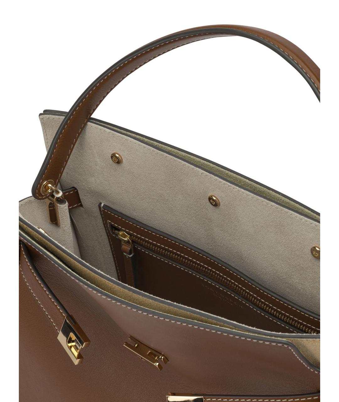 TORY BURCH Коричневая кожаная сумка с короткими ручками, фото 5