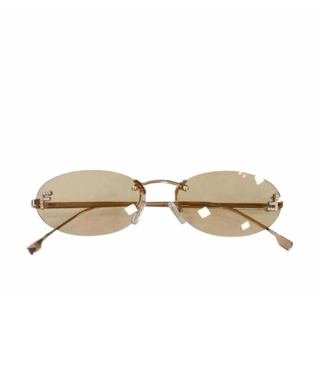 FENDI Бежевые металлические солнцезащитные очки, фото 1