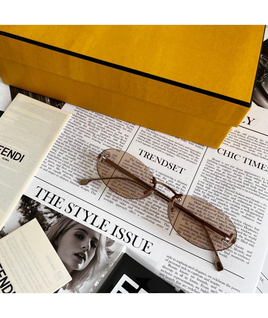 FENDI Бежевые металлические солнцезащитные очки, фото 6