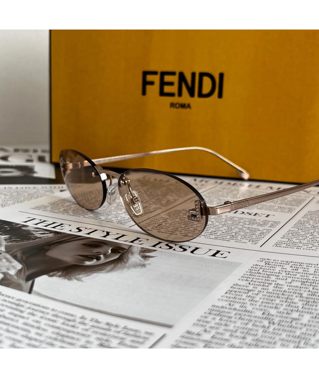 FENDI Бежевые металлические солнцезащитные очки, фото 4