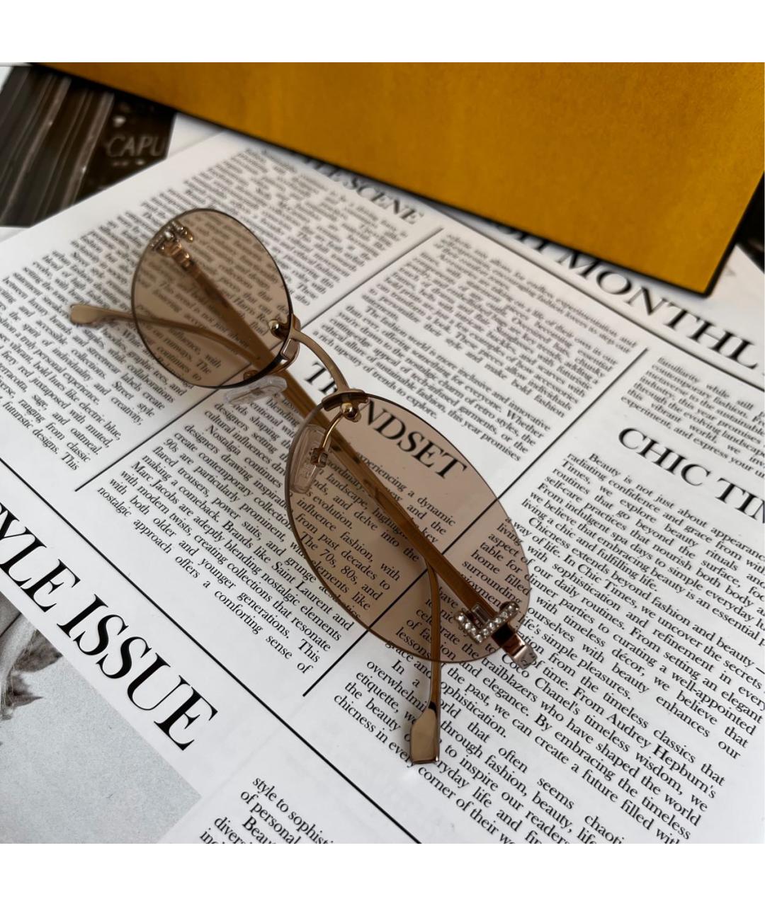 FENDI Бежевые металлические солнцезащитные очки, фото 5