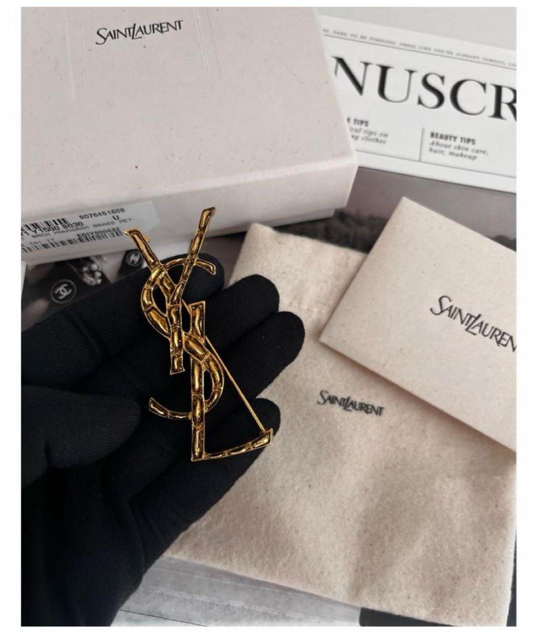 SAINT LAURENT Золотая латунная булавка / брошь, фото 4