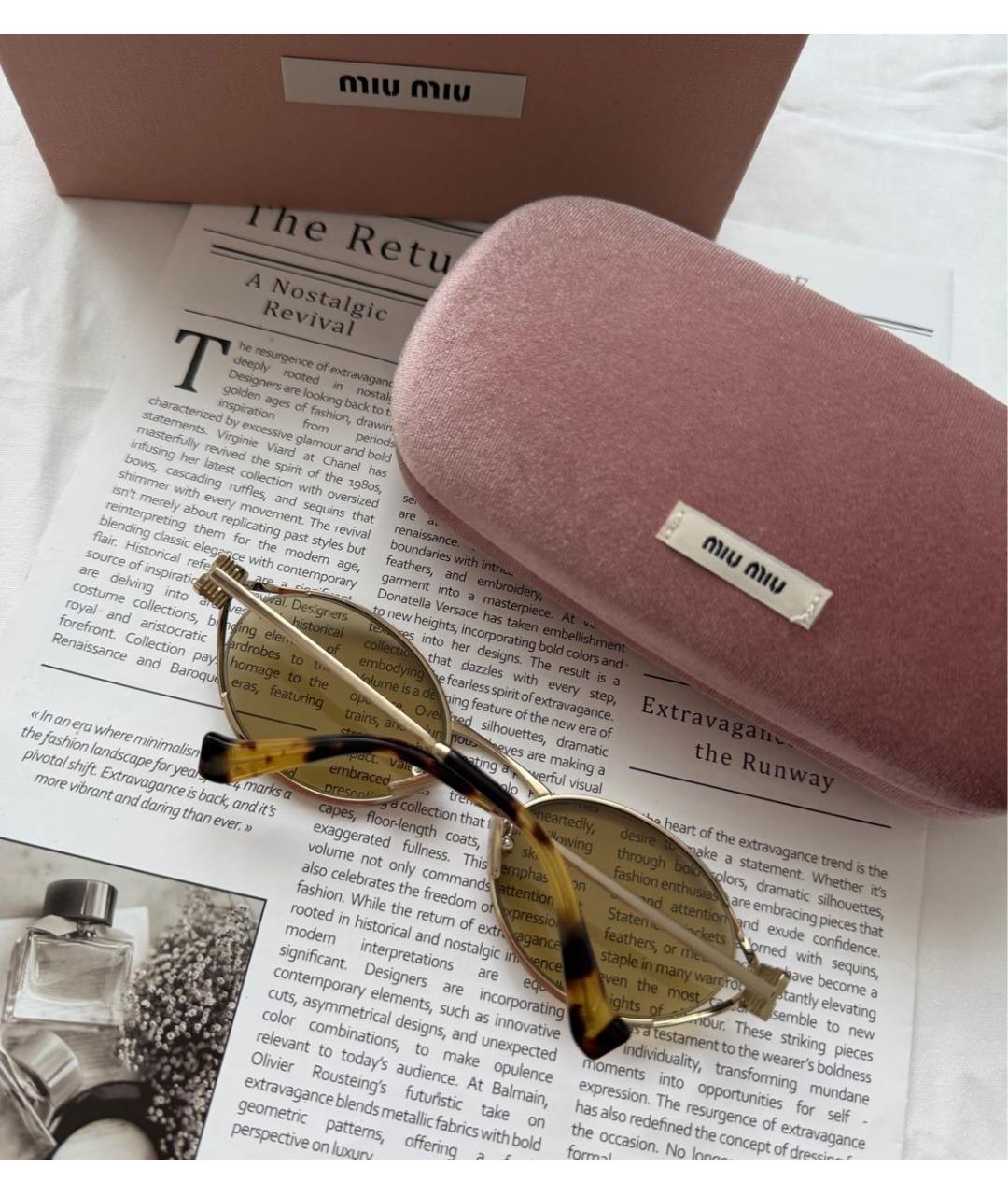 MIU MIU Бежевые металлические солнцезащитные очки, фото 2