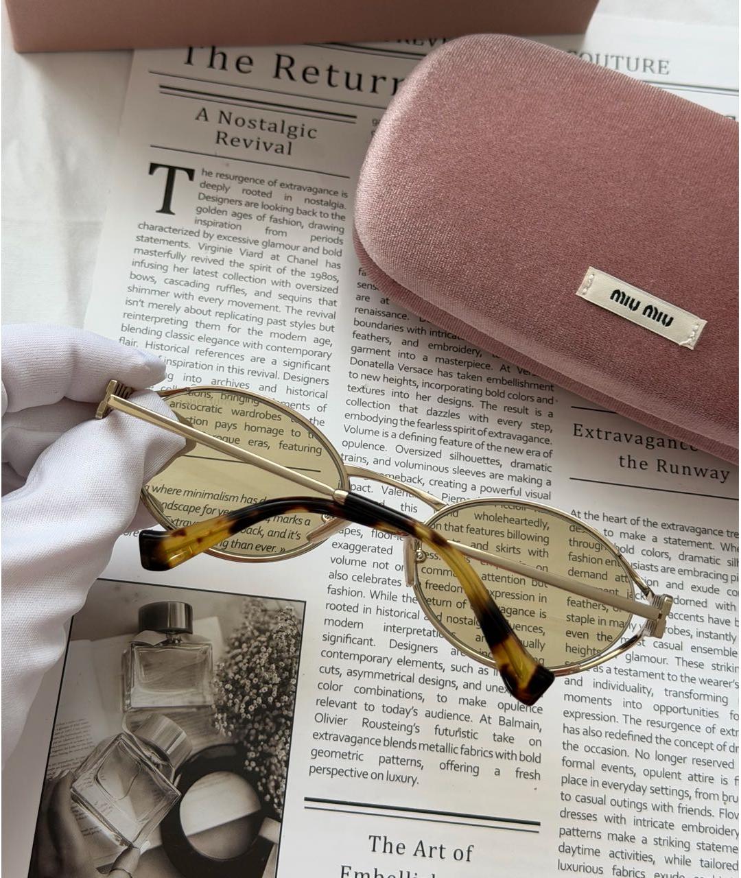 MIU MIU Бежевые металлические солнцезащитные очки, фото 5