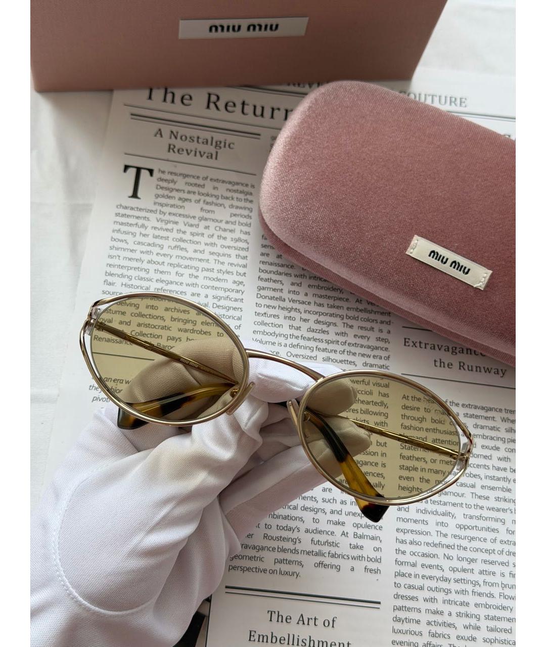 MIU MIU Бежевые металлические солнцезащитные очки, фото 4