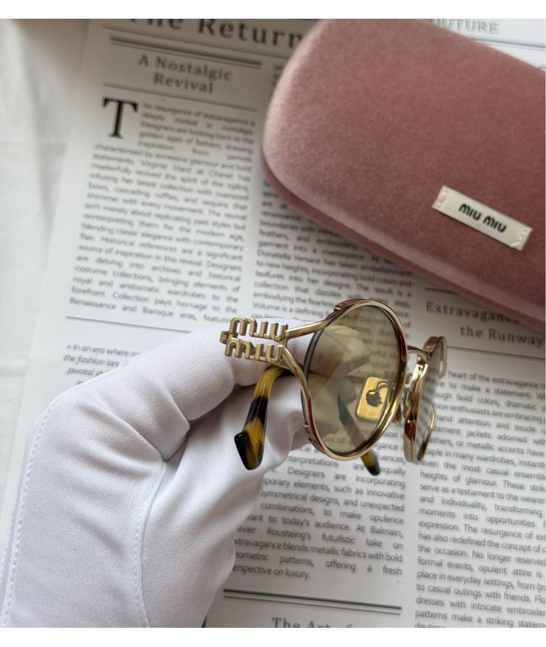 MIU MIU Бежевые металлические солнцезащитные очки, фото 3