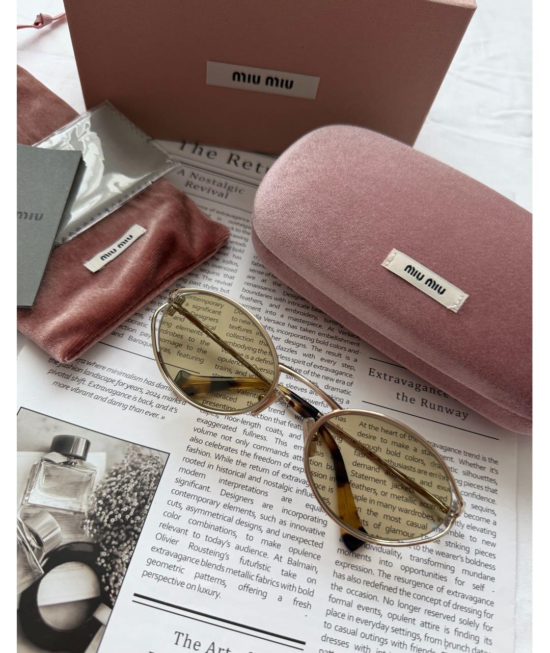 MIU MIU Бежевые металлические солнцезащитные очки, фото 6