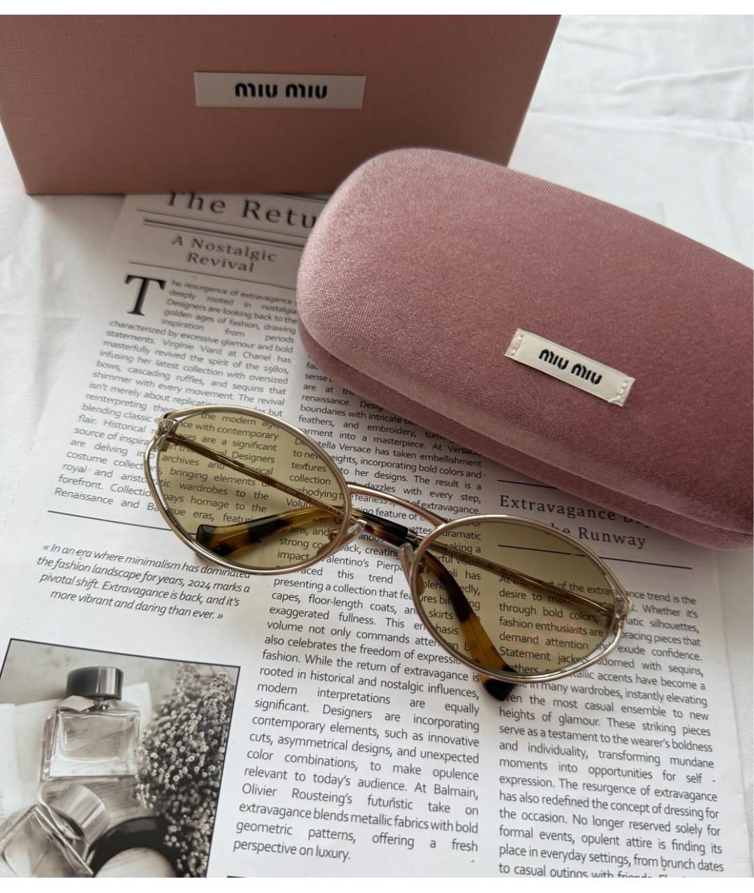 MIU MIU Бежевые металлические солнцезащитные очки, фото 7