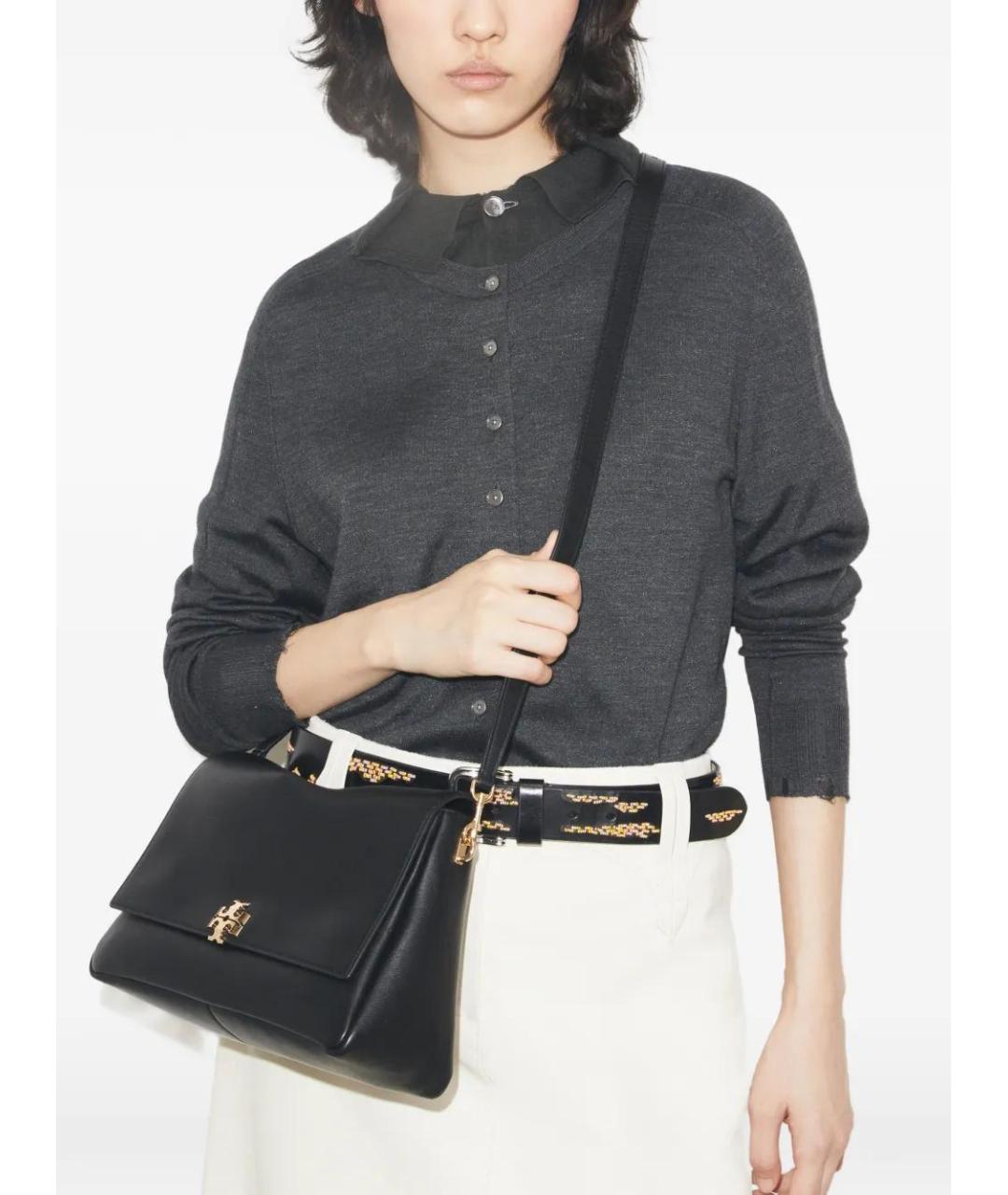 TORY BURCH Черная кожаная сумка через плечо, фото 2