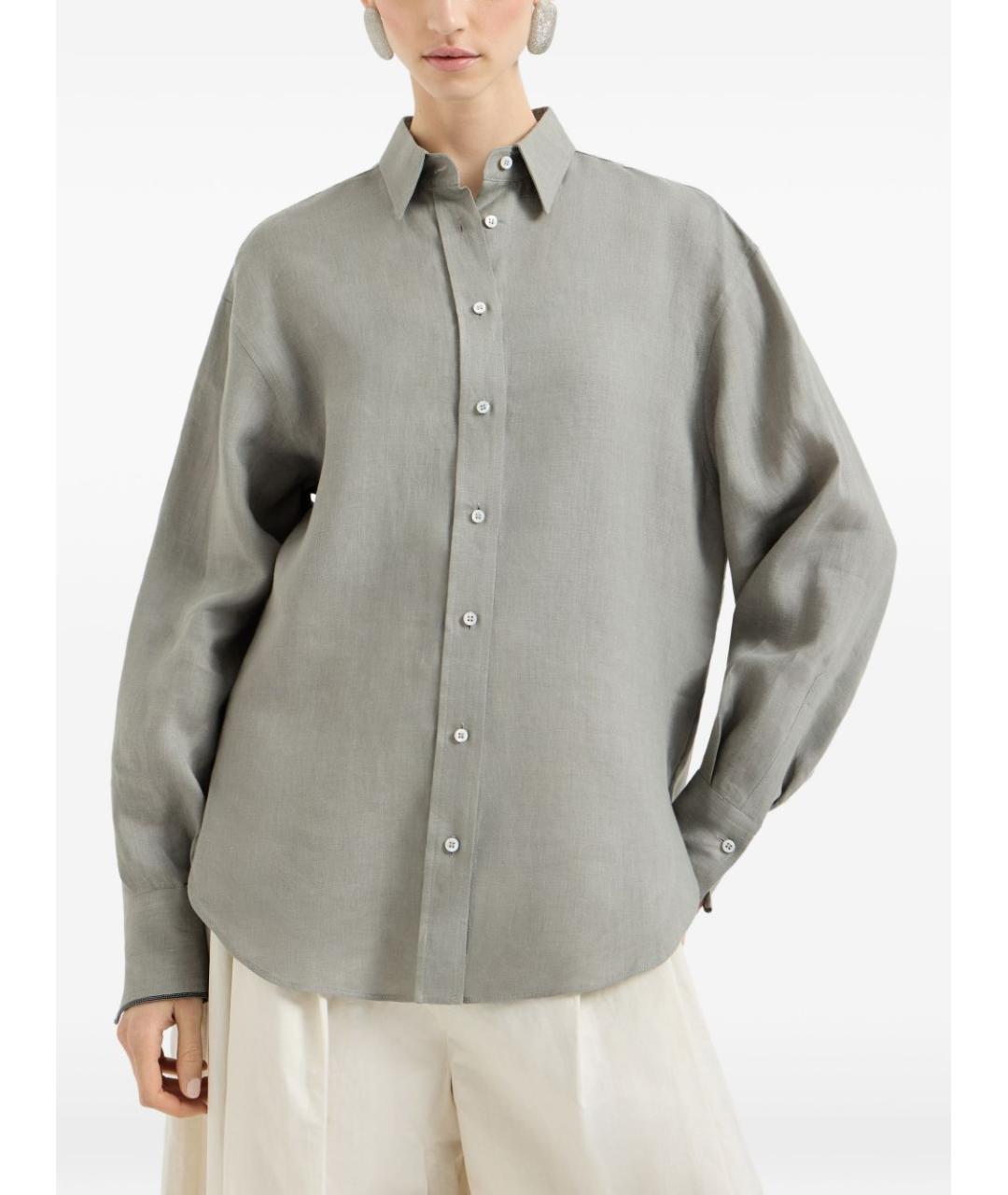 BRUNELLO CUCINELLI Зеленая льняная рубашка, фото 2