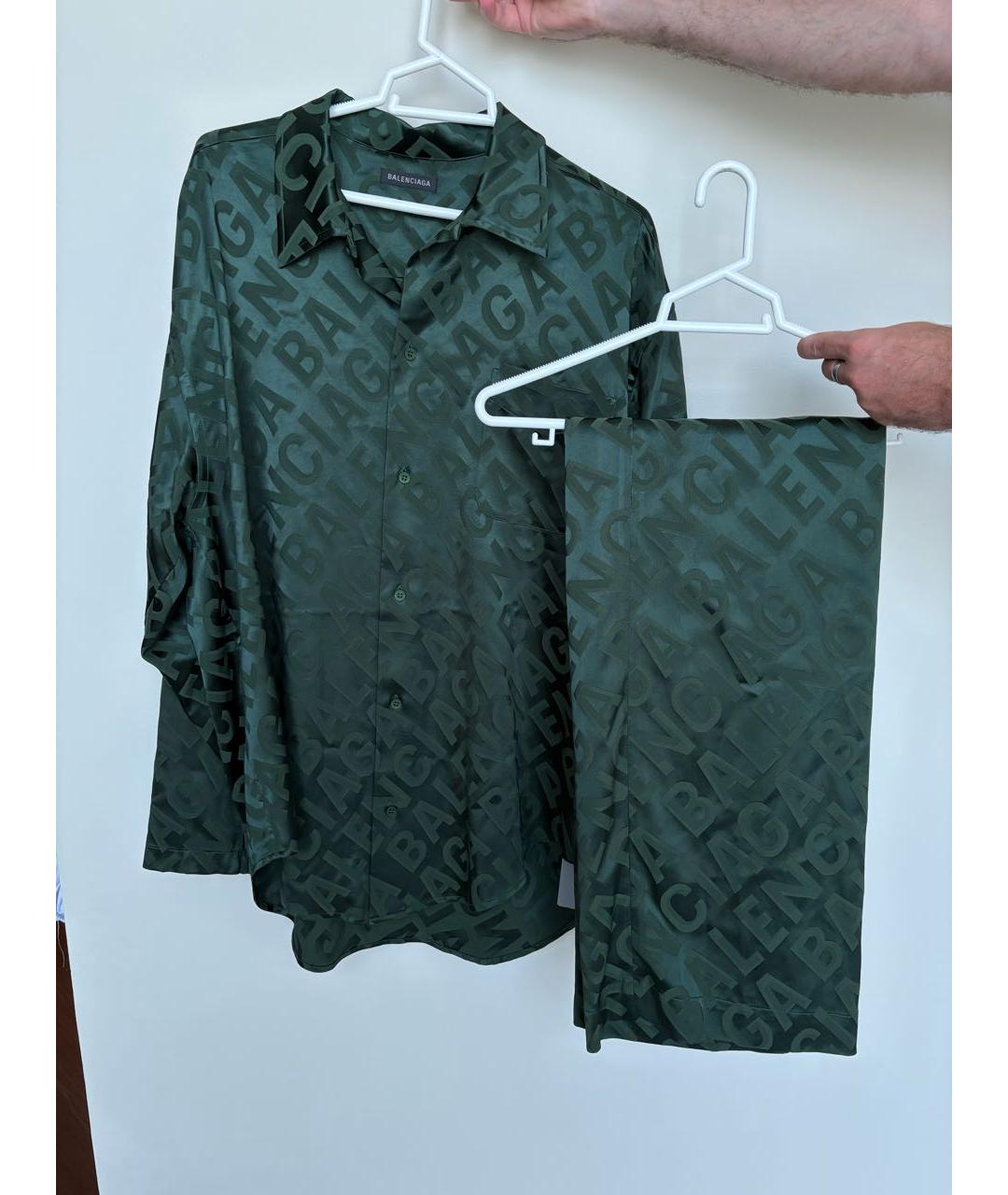 BALENCIAGA Хаки шелковый костюм с брюками, фото 2