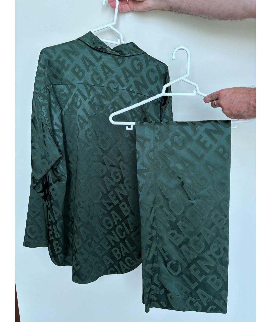 BALENCIAGA Хаки шелковый костюм с брюками, фото 4