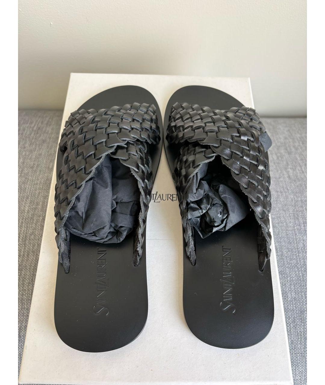 SAINT LAURENT Черные кожаные шлепанцы, фото 3