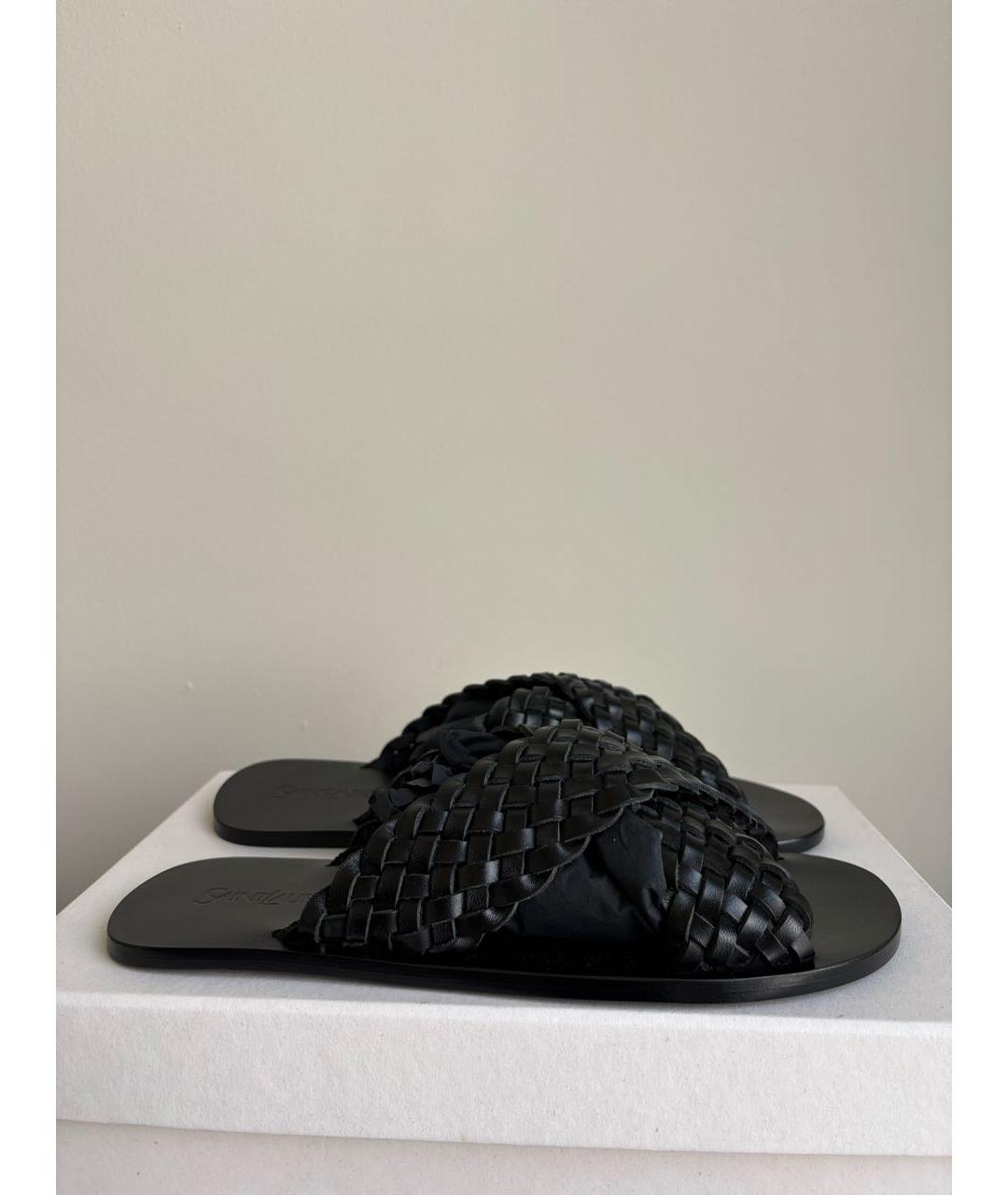 SAINT LAURENT Черные кожаные шлепанцы, фото 5