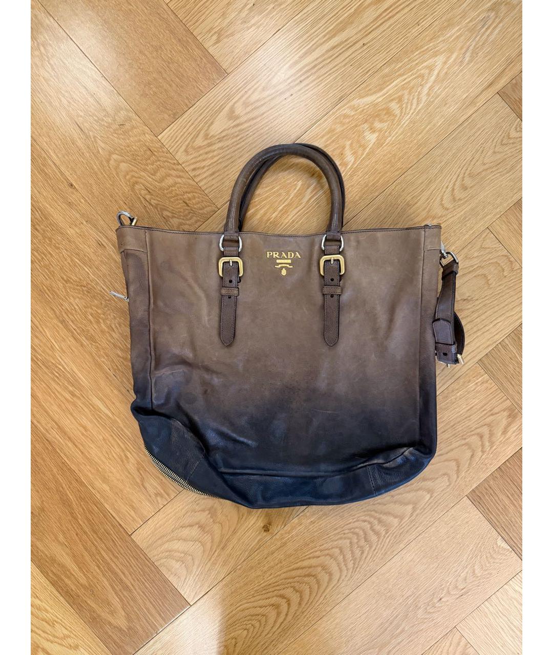 PRADA Коричневая кожаная сумка тоут, фото 7