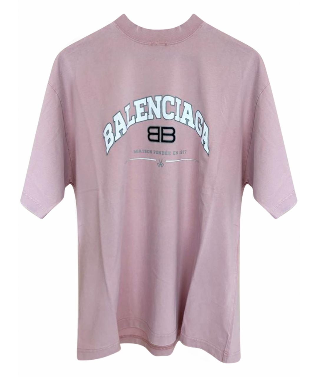 BALENCIAGA Розовая хлопковая футболка, фото 1