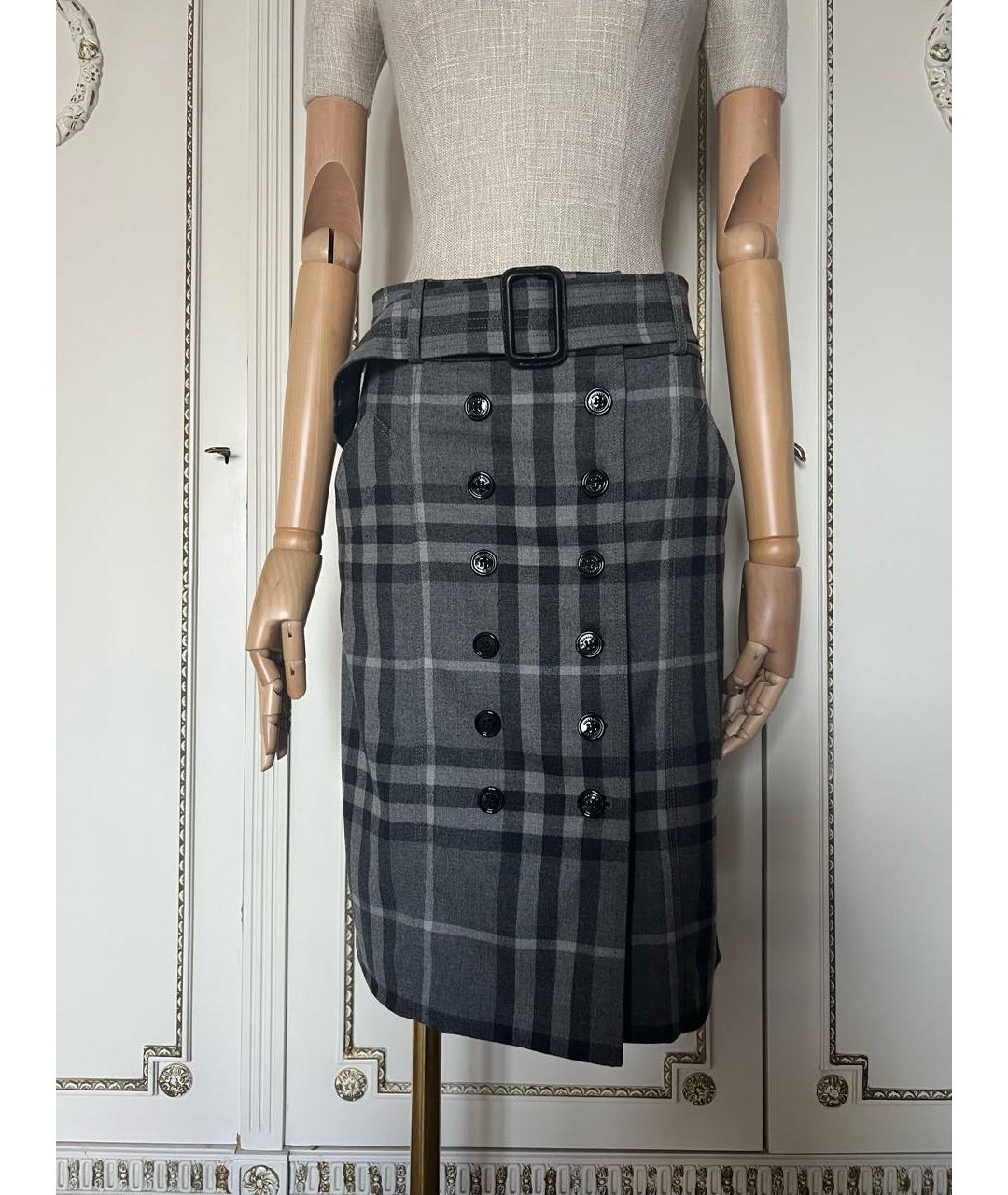 BURBERRY Серая шерстяная юбка мини, фото 5
