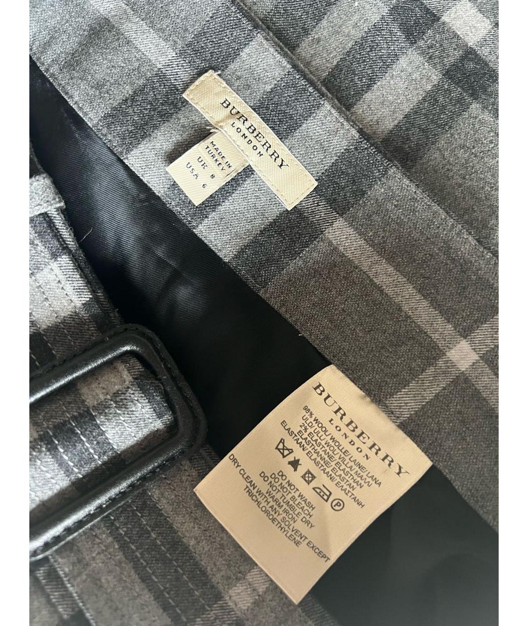 BURBERRY Серая шерстяная юбка мини, фото 4