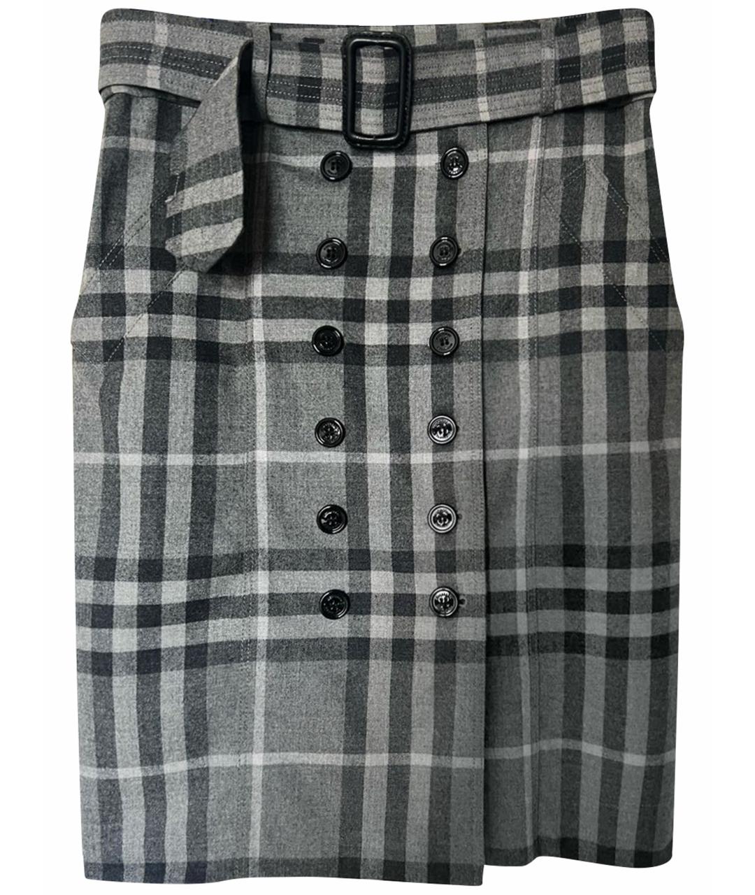 BURBERRY Серая шерстяная юбка мини, фото 1
