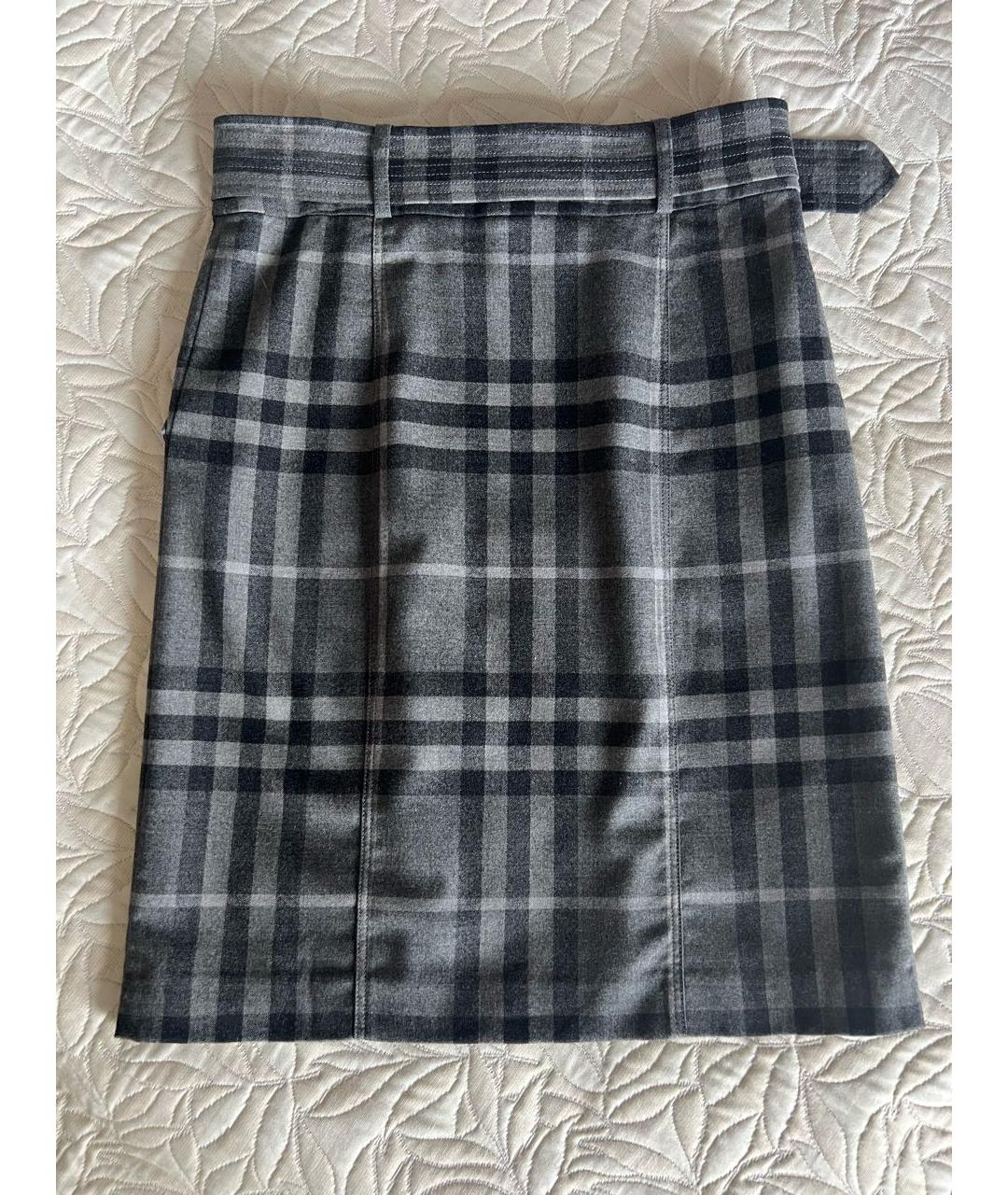 BURBERRY Серая шерстяная юбка мини, фото 2